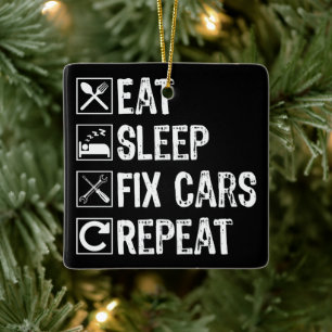 Ät viloläge Fix Cars Repeat Funny Mechanic Pappa Julgransprydnad Keramik
