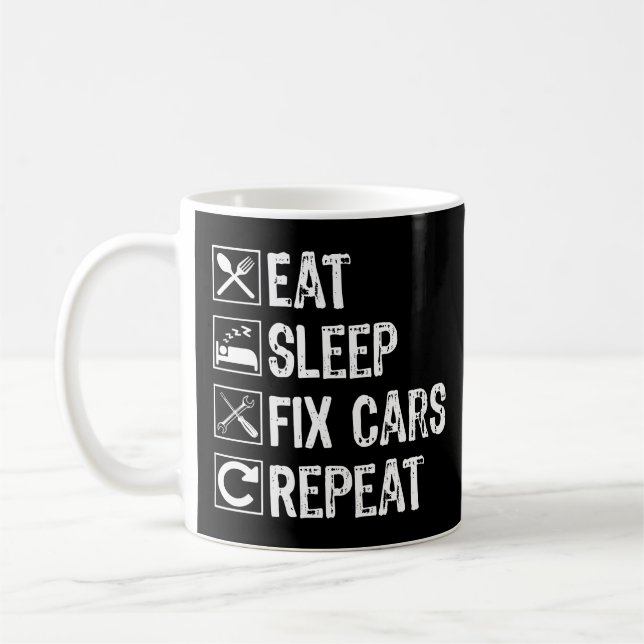 Ät viloläge Fix Cars Repeat Funny Mechanic Pappa Kaffemugg (Vänster)