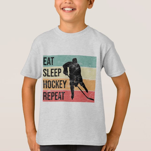 Ät, viloläge, hockey, repetera - barn t shirt (Framsida)