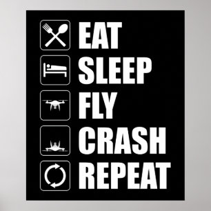 Ät viloläge, krasch Upprepning Funny dragpilot Poster