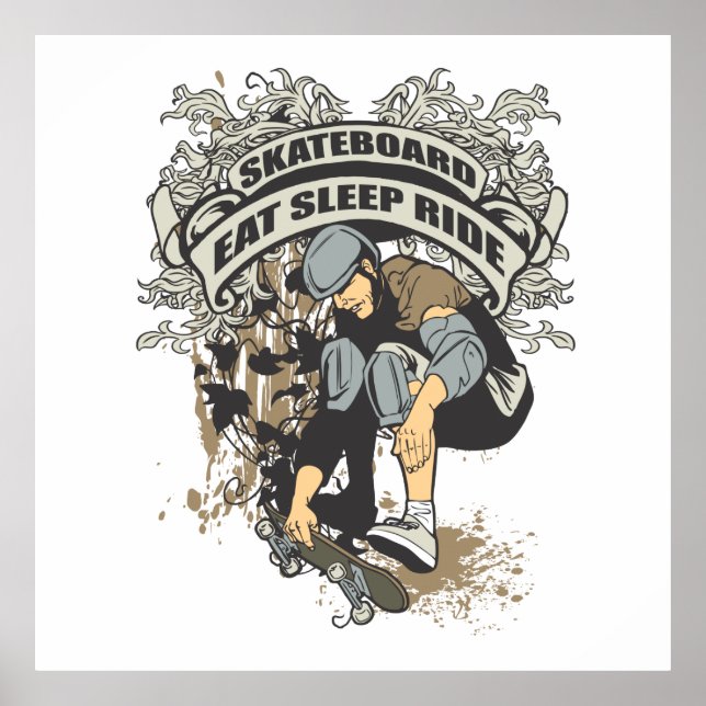 Ät, viloläge, rid Skateboard Poster (Framsidan)