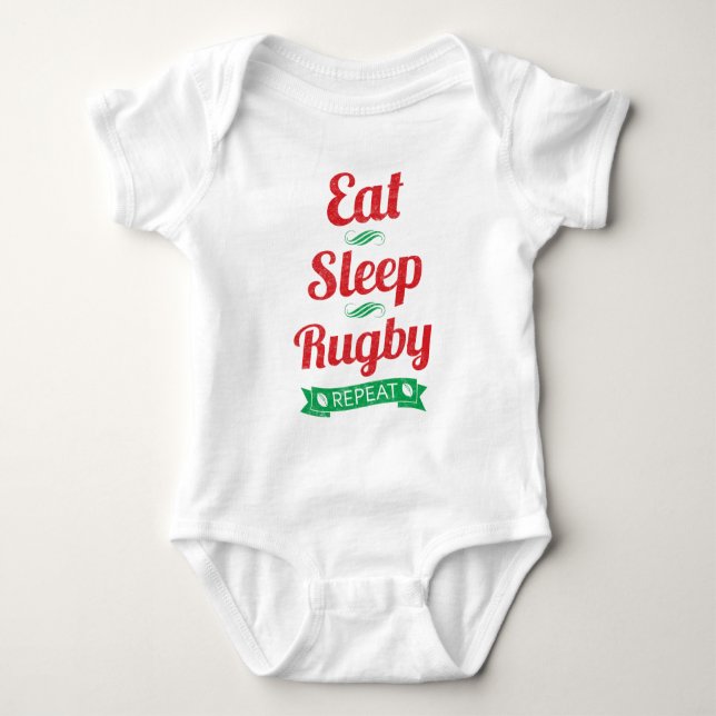 Ät, viloläge, rugby, upprepa Baby Creeper T Shirt (Framsida)