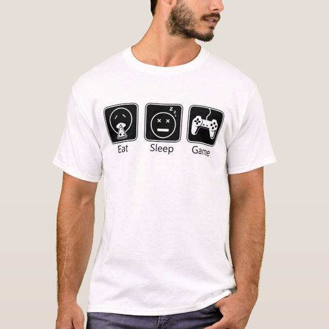 Ät, viloläge, spel t shirt (Framsida)