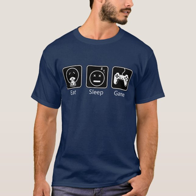 Ät, viloläge, spel t shirt (Framsida)