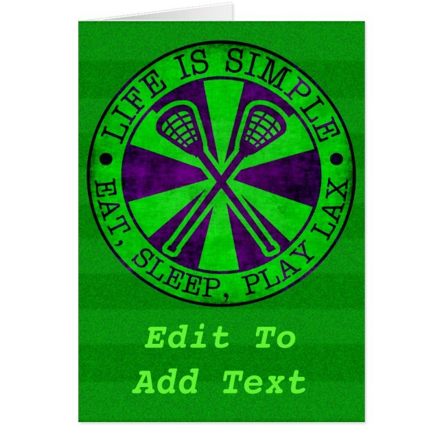 Ät, viloläge, spela lacrosse hälsningskort (Framsidan)