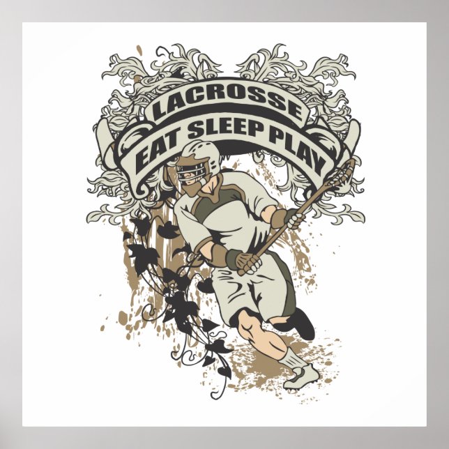 Ät, viloläge, spela lacrosse poster (Framsidan)