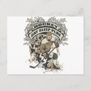 Ät, viloläge, spela upp hockey vykort