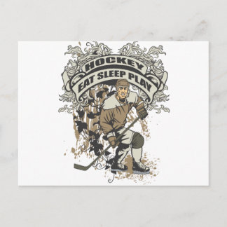 Ät, viloläge, spela upp hockey vykort