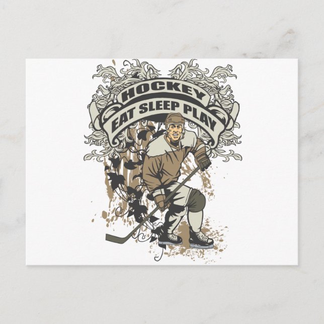 Ät, viloläge, spela upp hockey vykort (Framsida)