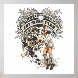 Ät, viloläge, spela volleyball poster