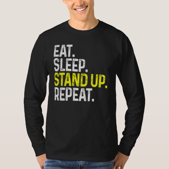Ät viloläge Upprepa lätt upp Stam Comedy T Shirt (Framsida)