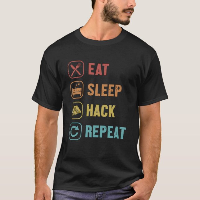 Ät vilosäck Upprepa svart, etiskt hackad ha T Shirt (Framsida)