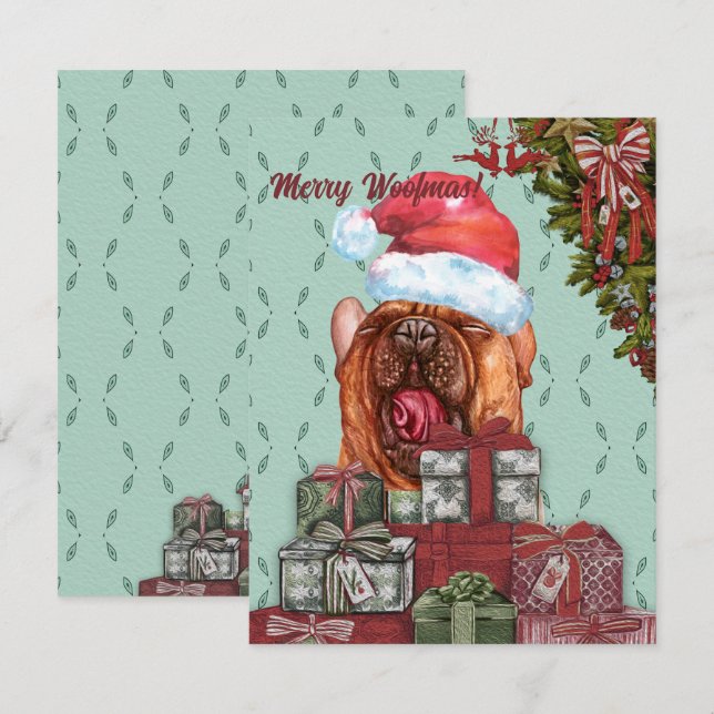 Ät Woofmas! Funny Bulldog Santa Hat Anteckningskort (Fram/baksida)