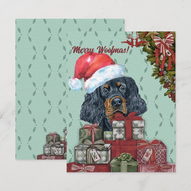 Ät Woofmas! Gordon Setter Santa Hat jul Anteckningskort (Fram/baksida)