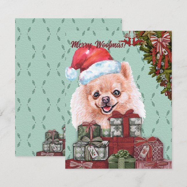 Ät Woofmas! Pommern Santa Hat-julgåva Anteckningskort (Fram/baksida)