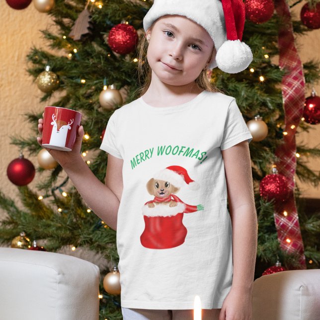 Ät Woofmas! Puppy Bulldog i Santa Bag T Shirt (Skapare uppladdad)