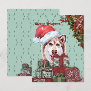 Ät Woofmas! Red Husky Santa Hat julklapp Anteckningskort