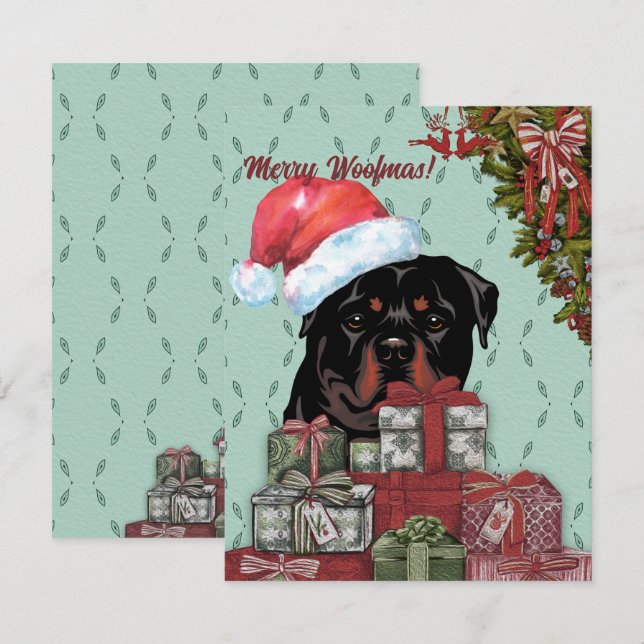 Ät Woofmas! Rottweiler Santa Hat jul Gift Anteckningskort (Fram/baksida)