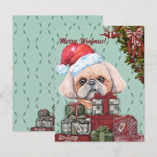 Ät Woofmas! Shih Tzu Santa Hat julklapp Anteckningskort (Fram/baksida)