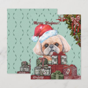 Ät Woofmas! Shih Tzu Santa Hat julklapp Anteckningskort