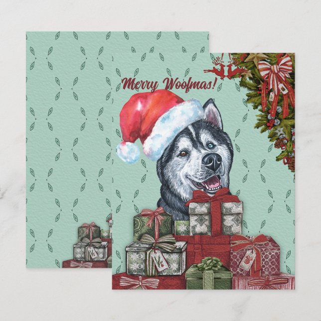 Ät Woofmas! Siberian husky Santa Hat jul Anteckningskort (Fram/baksida)