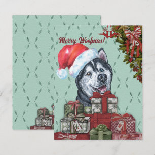 Ät Woofmas! Siberian husky Santa Hat jul Anteckningskort