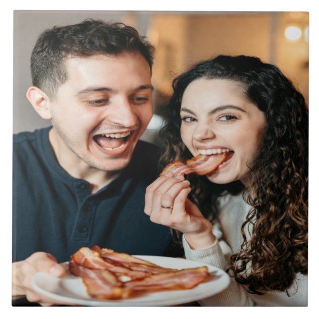 Äta Bacon Foto Anpassa Personalisera Kakelplatta (Framsidan)