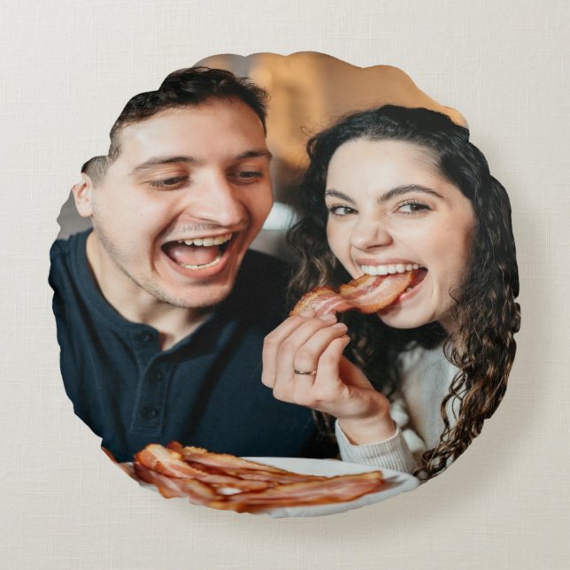 Äta Bacon Foto Anpassa Personalisera Rund Kudde (Framsidan)