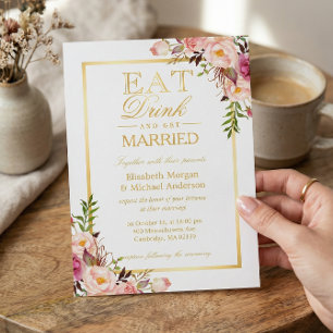 ÄTA Drick och torka Chic Guld Blommigt Bröllop Inbjudningar