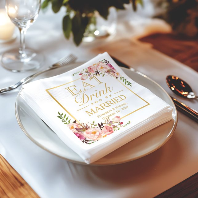 ÄTA Drick och var gift Elegant Chic Blommigt Guld Pappersservett (Skapare uppladdad)