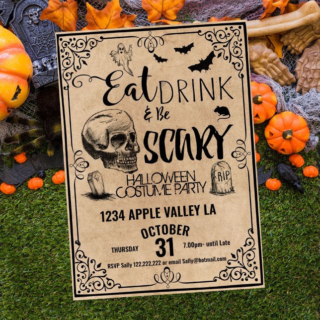äta dricka och vara kuslig halloweenfest inbjudningar (Skapare uppladdad)