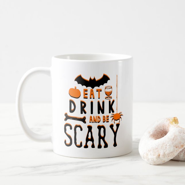 äta dricka och vara läskig halloween kaffemugg (Med munk)