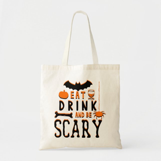 äta dricka och vara läskig halloween tygkasse (Framsidan)