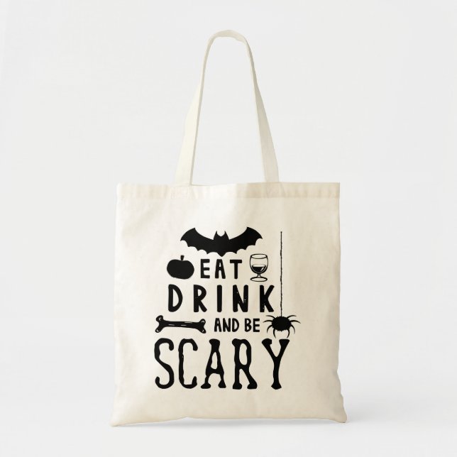 äta dricka och vara läskig halloween tygkasse (Framsidan)