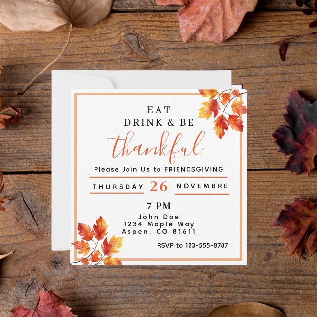 äta dricka och vara tacksam Friendsgiving Inbjudningar (Skapare uppladdad)