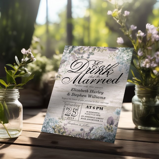 ÄTA Drink & be Married Bröllop Blommigt Rustic Woo Inbjudningar (Skapare uppladdad)