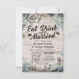 ÄTA Drink & be Married Bröllop Blommigt Rustic Woo Inbjudningar