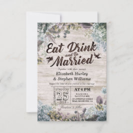 ÄTA Drink & be Married Bröllop Blommigt Rustic Woo Inbjudningar