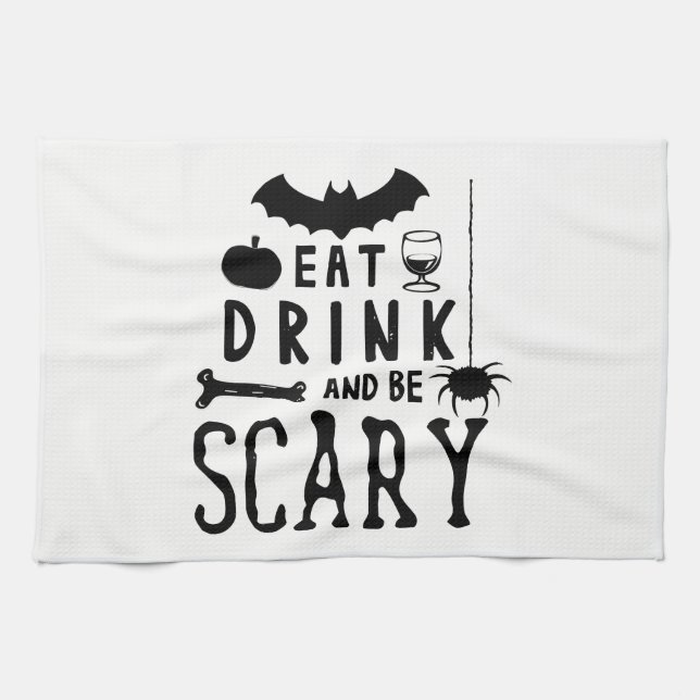 äta drinken och var läskiga halloween kökshandduk (Horisontell)