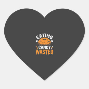 Äta Godis Slösar Halloween Design_1 Hjärtformat Klistermärke