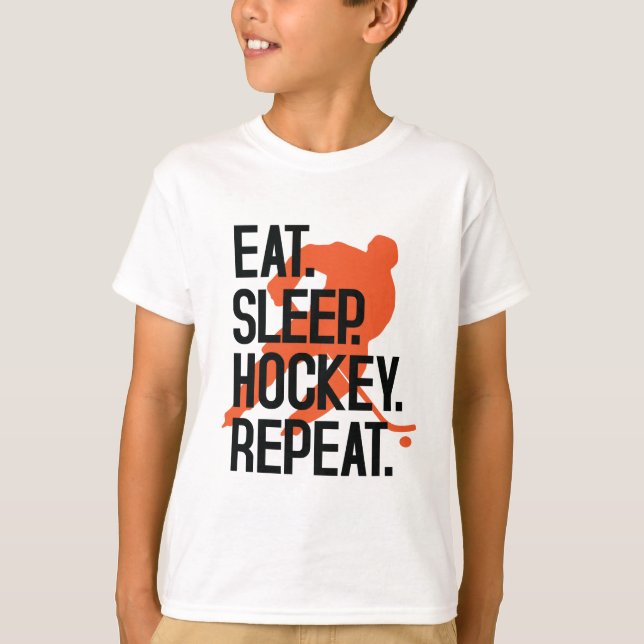 Äta hockey för sportar för sömnhockeyrepetition t shirt (Framsida)