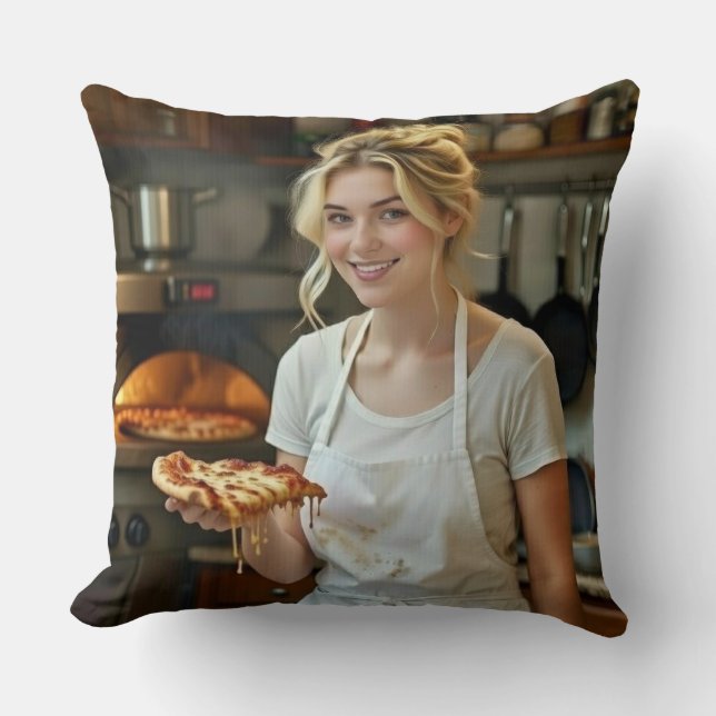 Äta Pizza Foto Anpassa Kudde (Framsida)
