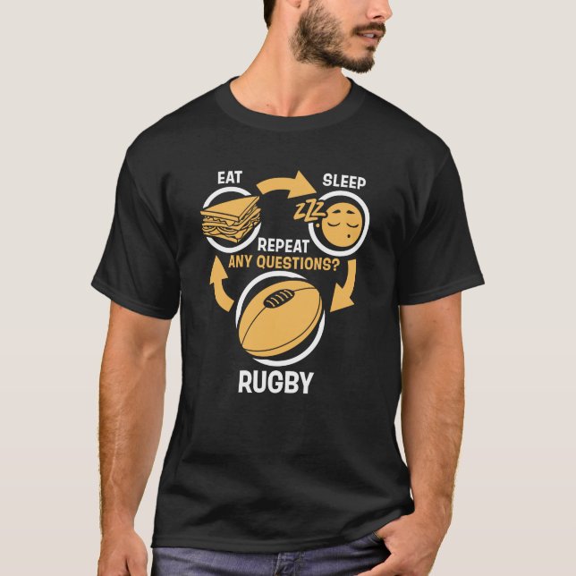 Äta rolig Rugby för sömnRugbyrepetition T Shirt (Framsida)