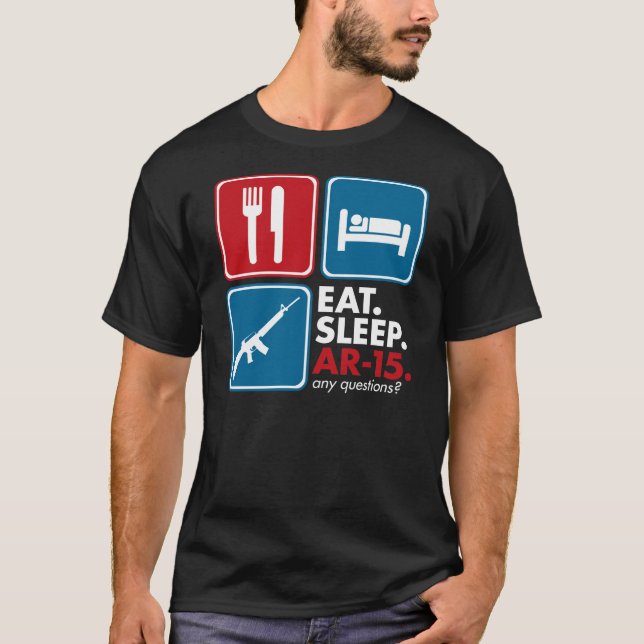 Äta sömn AR-15 - röda blått och vit T Shirt (Framsida)