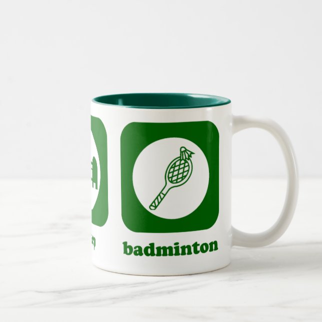 Äta. Sömn. Badminton. Mugg (Höger)