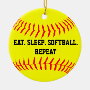 Äta. Sömn. Softball. Upprepning Julgransprydnad Keramik