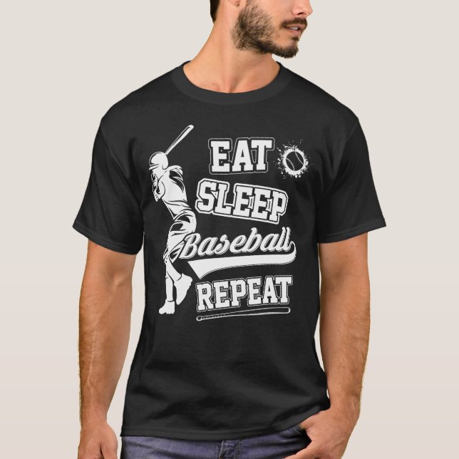 äta sömnbaseboll upprepa lustig baseballtröja t shirt (Framsida)