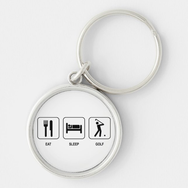 Äta sömnGolf Keychain Rund Silverfärgad Nyckelring (Framsidan)
