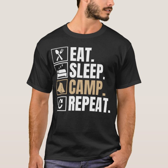 äta sova campa repetera flicka t shirt (Framsida)
