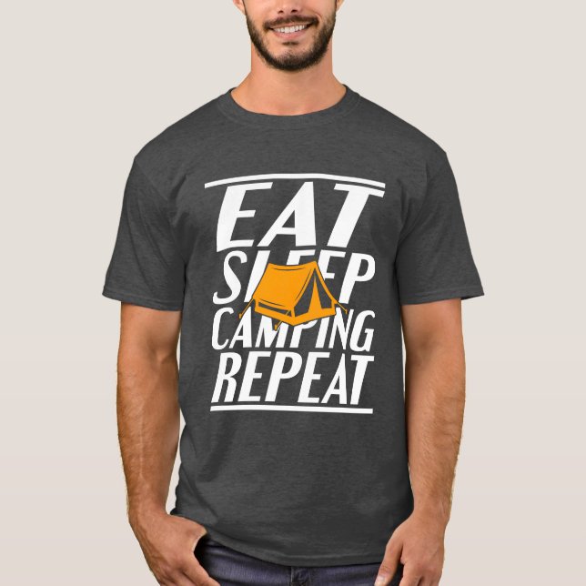 äta sova camping pojke t shirt (Framsida)